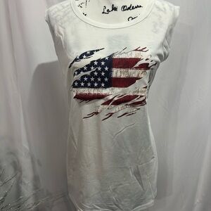 White Sleeveless Top with American Flag Design